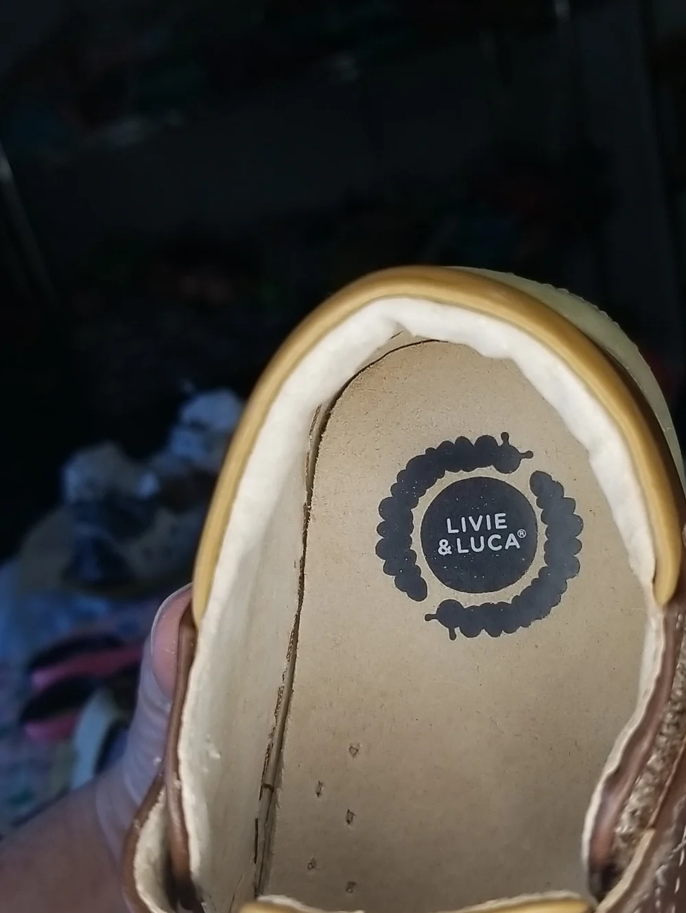 Livie & Luca Brown and Tan Leather Baby Walker Shoes Size 7 Elephants